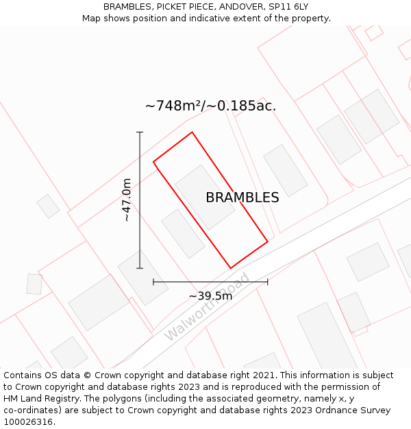 BRAMBLES, PICKET PIECE, ANDOVER, SP11 6LY: Plot and title map