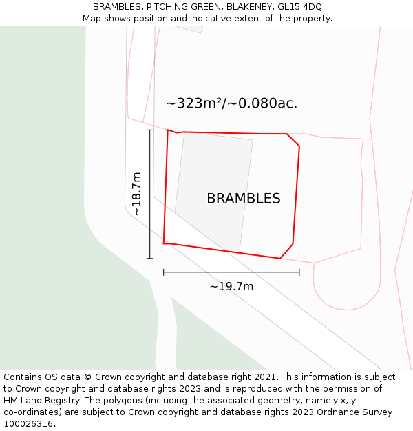 BRAMBLES, PITCHING GREEN, BLAKENEY, GL15 4DQ: Plot and title map