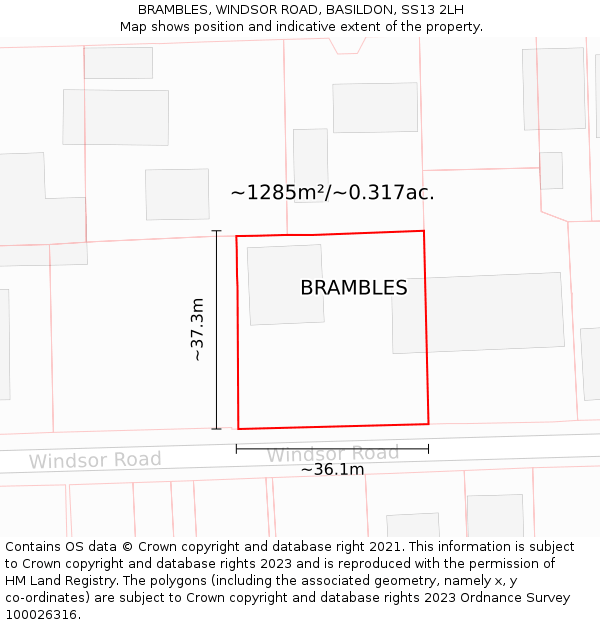 BRAMBLES, WINDSOR ROAD, BASILDON, SS13 2LH: Plot and title map