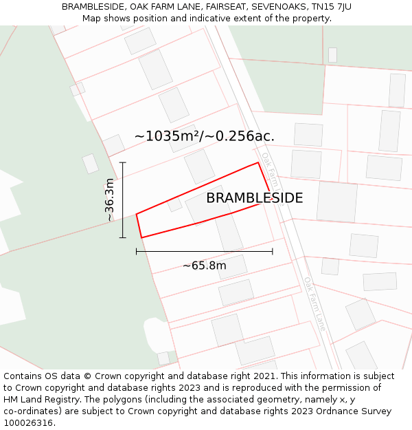 BRAMBLESIDE, OAK FARM LANE, FAIRSEAT, SEVENOAKS, TN15 7JU: Plot and title map