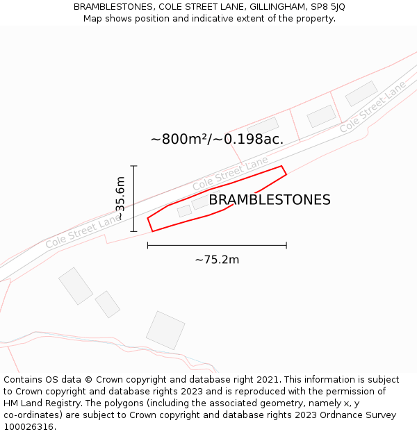 BRAMBLESTONES, COLE STREET LANE, GILLINGHAM, SP8 5JQ: Plot and title map