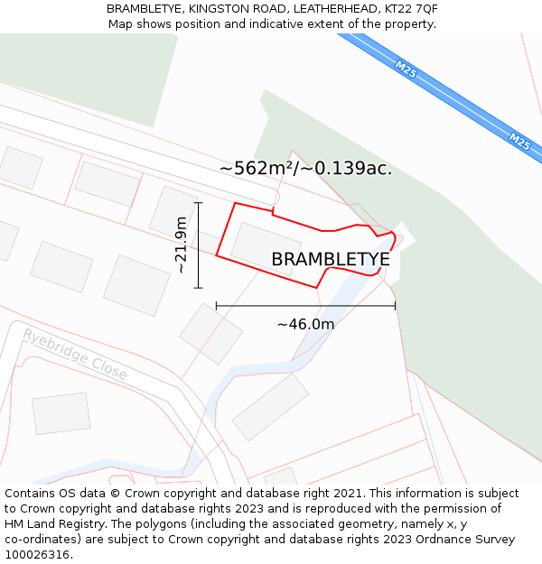 BRAMBLETYE, KINGSTON ROAD, LEATHERHEAD, KT22 7QF: Plot and title map