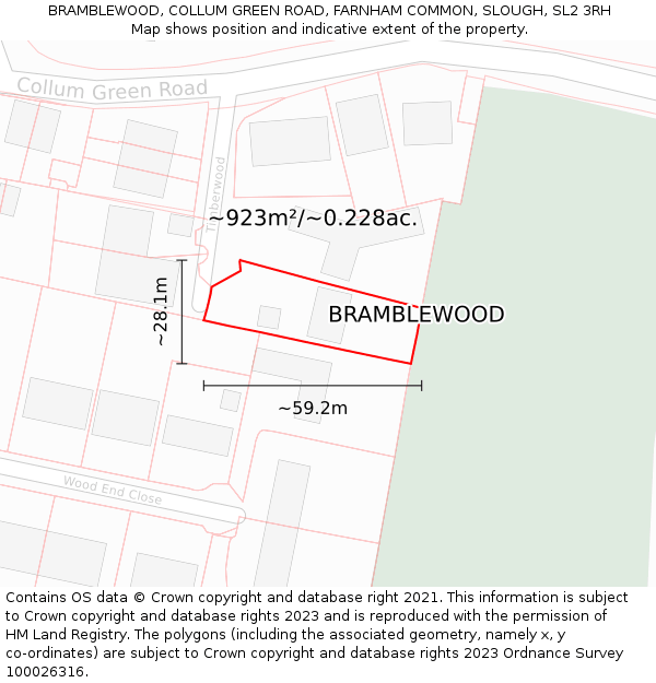 BRAMBLEWOOD, COLLUM GREEN ROAD, FARNHAM COMMON, SLOUGH, SL2 3RH: Plot and title map