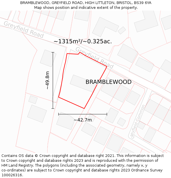 BRAMBLEWOOD, GREYFIELD ROAD, HIGH LITTLETON, BRISTOL, BS39 6YA: Plot and title map