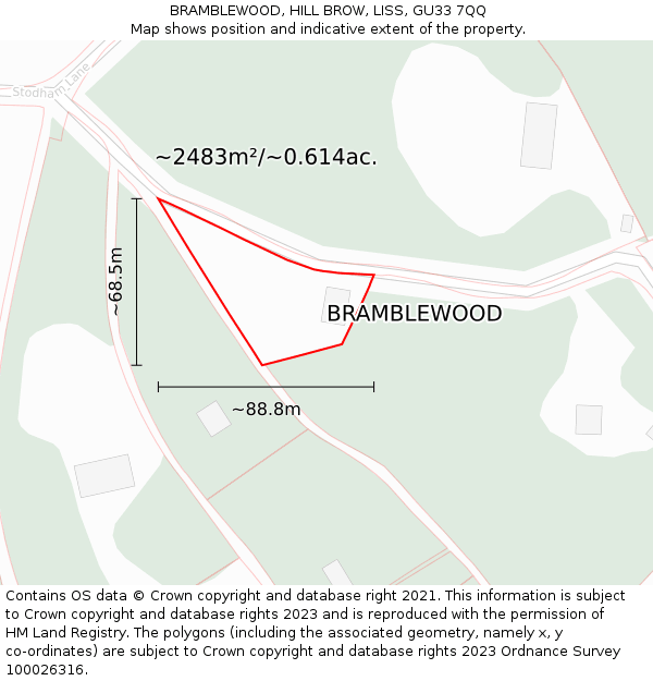 BRAMBLEWOOD, HILL BROW, LISS, GU33 7QQ: Plot and title map