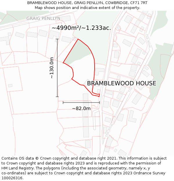 BRAMBLEWOOD HOUSE, GRAIG PENLLYN, COWBRIDGE, CF71 7RT: Plot and title map