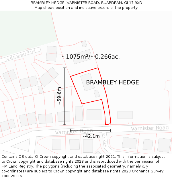 BRAMBLEY HEDGE, VARNISTER ROAD, RUARDEAN, GL17 9XD: Plot and title map