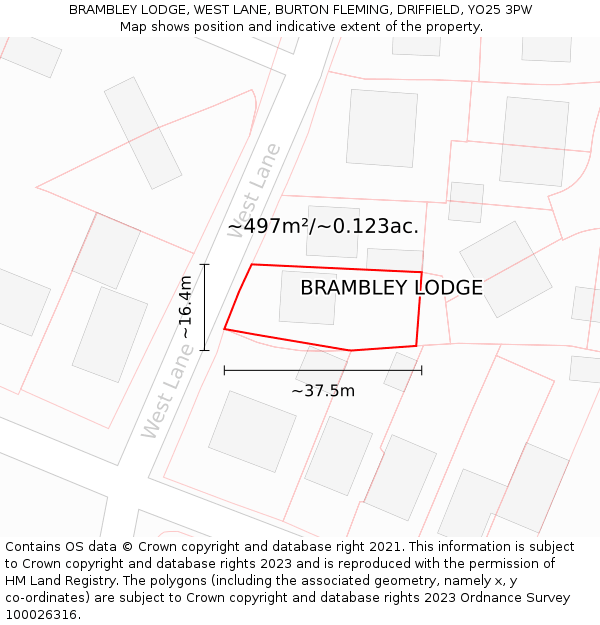 BRAMBLEY LODGE, WEST LANE, BURTON FLEMING, DRIFFIELD, YO25 3PW: Plot and title map