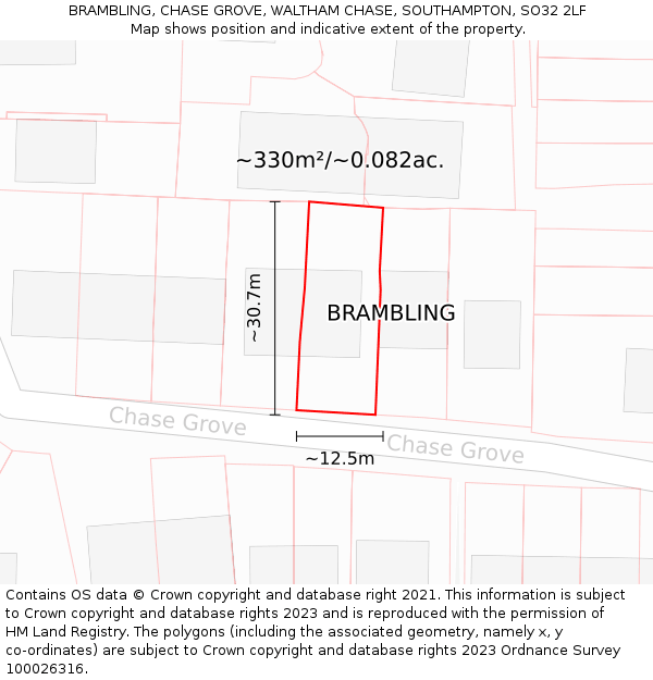 BRAMBLING, CHASE GROVE, WALTHAM CHASE, SOUTHAMPTON, SO32 2LF: Plot and title map