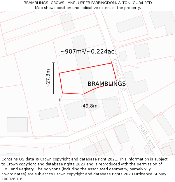 BRAMBLINGS, CROWS LANE, UPPER FARRINGDON, ALTON, GU34 3ED: Plot and title map