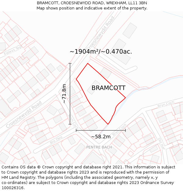 BRAMCOTT, CROESNEWYDD ROAD, WREXHAM, LL11 3BN: Plot and title map