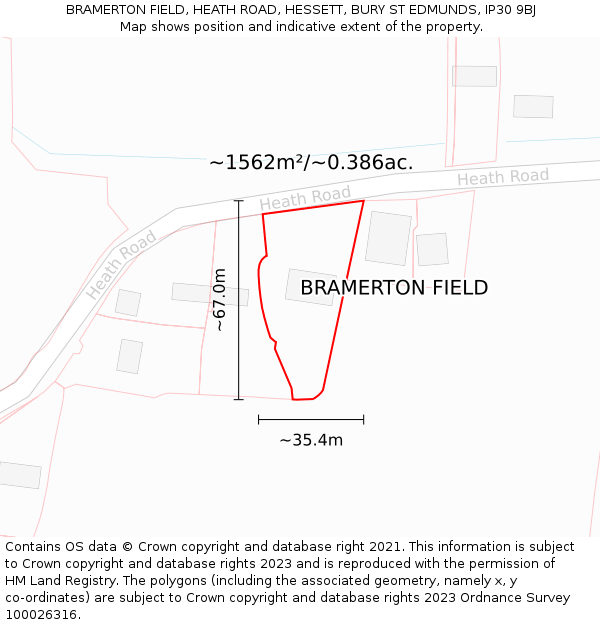 BRAMERTON FIELD, HEATH ROAD, HESSETT, BURY ST EDMUNDS, IP30 9BJ: Plot and title map