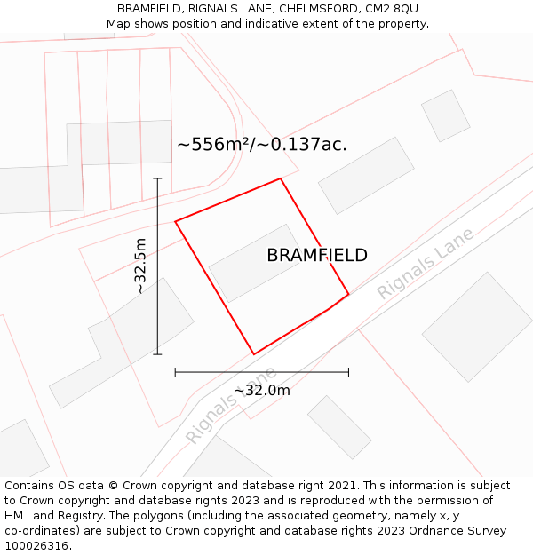 BRAMFIELD, RIGNALS LANE, CHELMSFORD, CM2 8QU: Plot and title map