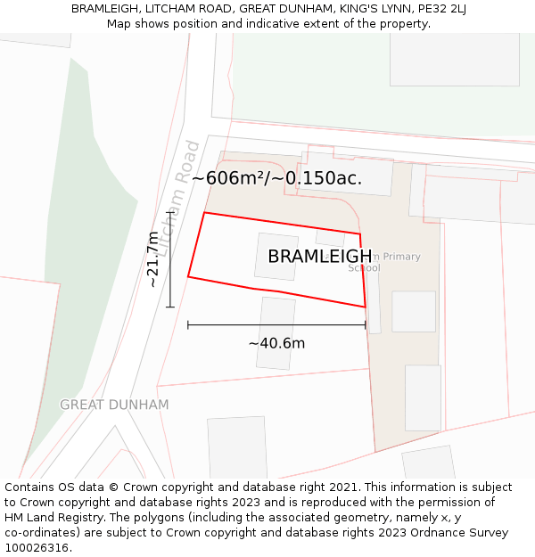 BRAMLEIGH, LITCHAM ROAD, GREAT DUNHAM, KING'S LYNN, PE32 2LJ: Plot and title map