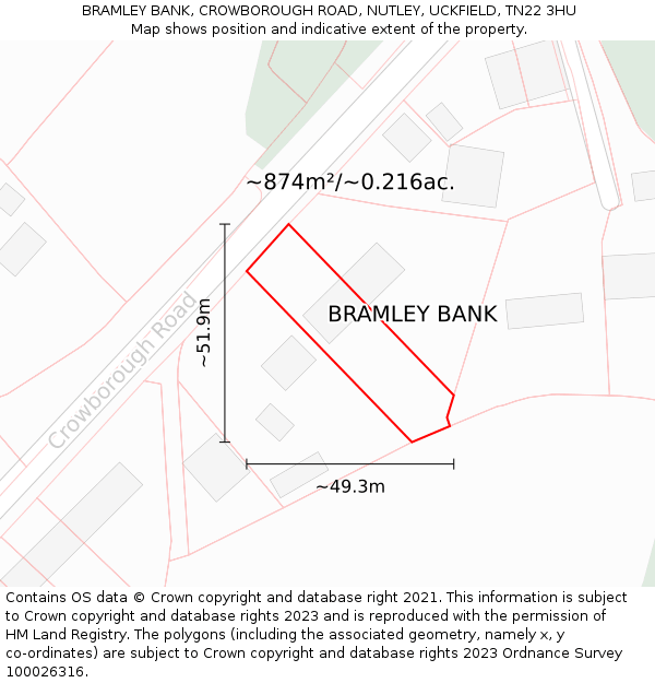 BRAMLEY BANK, CROWBOROUGH ROAD, NUTLEY, UCKFIELD, TN22 3HU: Plot and title map