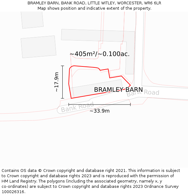 BRAMLEY BARN, BANK ROAD, LITTLE WITLEY, WORCESTER, WR6 6LR: Plot and title map