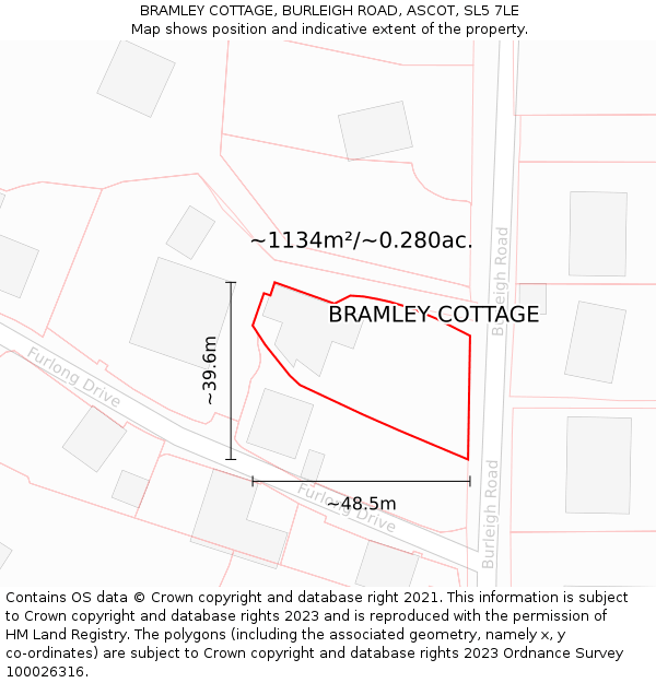 BRAMLEY COTTAGE, BURLEIGH ROAD, ASCOT, SL5 7LE: Plot and title map