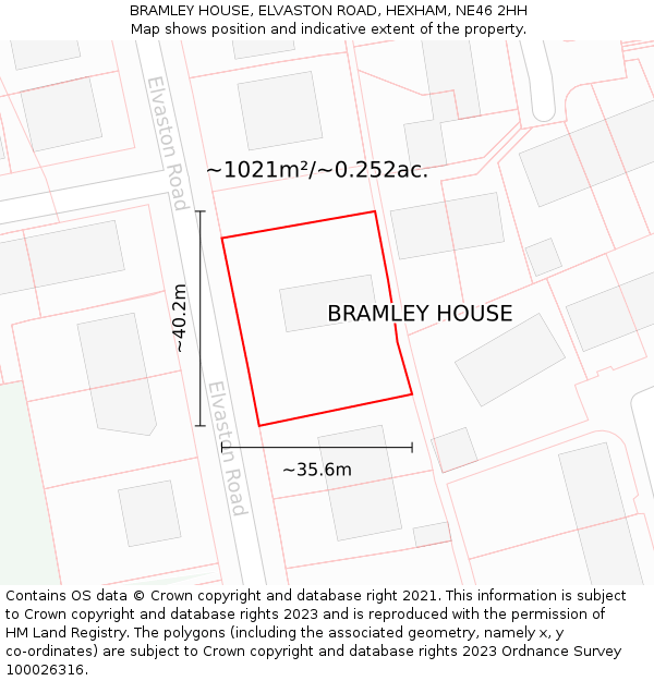 BRAMLEY HOUSE, ELVASTON ROAD, HEXHAM, NE46 2HH: Plot and title map