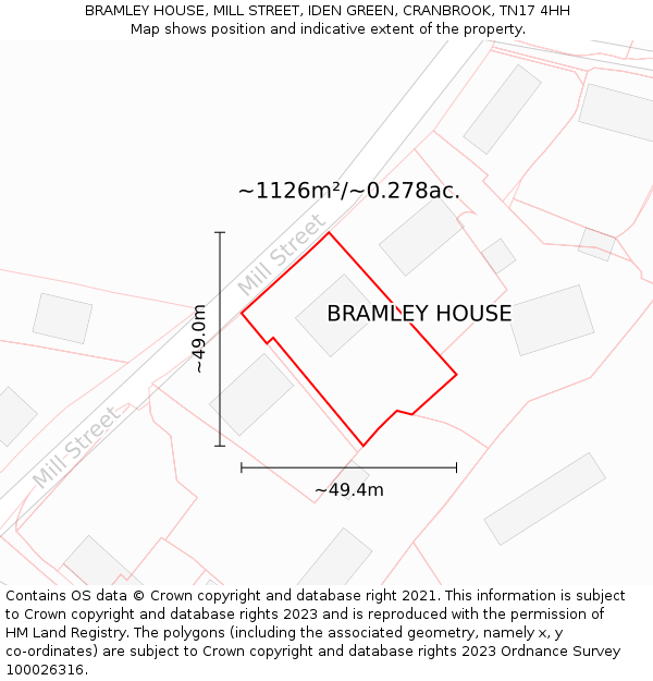 BRAMLEY HOUSE, MILL STREET, IDEN GREEN, CRANBROOK, TN17 4HH: Plot and title map