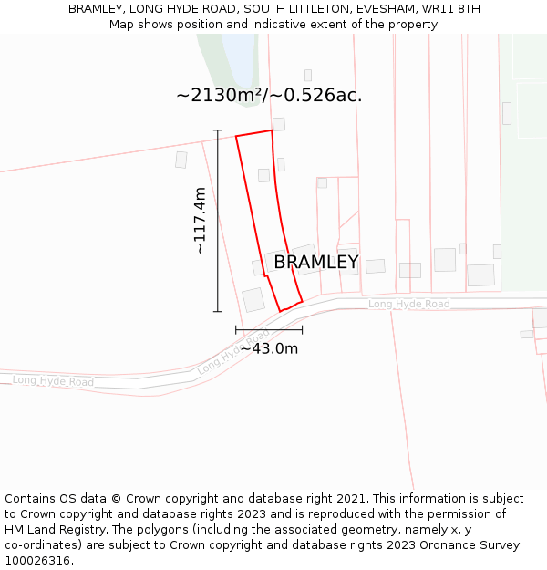 BRAMLEY, LONG HYDE ROAD, SOUTH LITTLETON, EVESHAM, WR11 8TH: Plot and title map