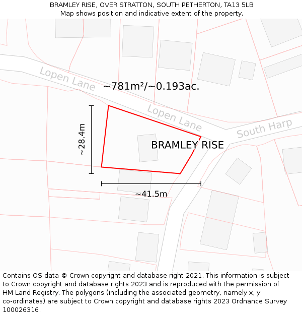 BRAMLEY RISE, OVER STRATTON, SOUTH PETHERTON, TA13 5LB: Plot and title map