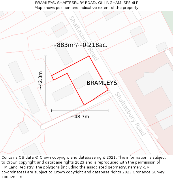 BRAMLEYS, SHAFTESBURY ROAD, GILLINGHAM, SP8 4LP: Plot and title map