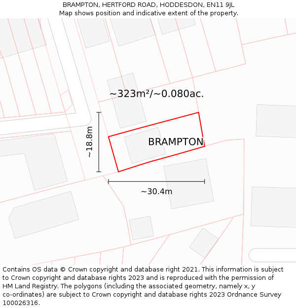 BRAMPTON, HERTFORD ROAD, HODDESDON, EN11 9JL: Plot and title map