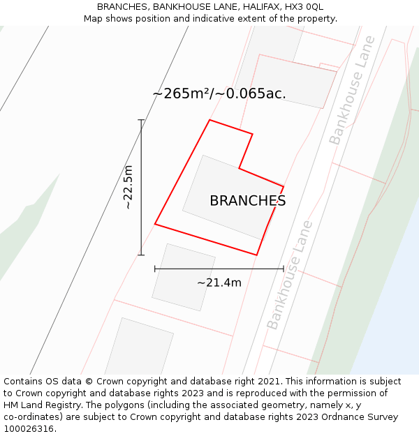 BRANCHES, BANKHOUSE LANE, HALIFAX, HX3 0QL: Plot and title map