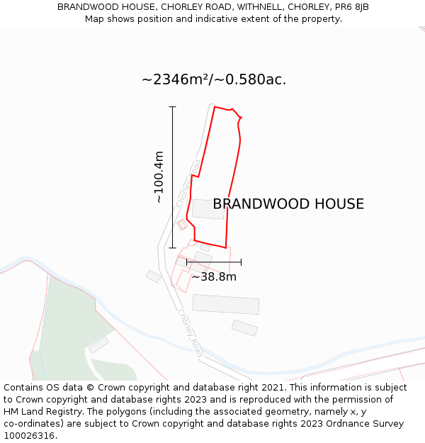 BRANDWOOD HOUSE, CHORLEY ROAD, WITHNELL, CHORLEY, PR6 8JB: Plot and title map