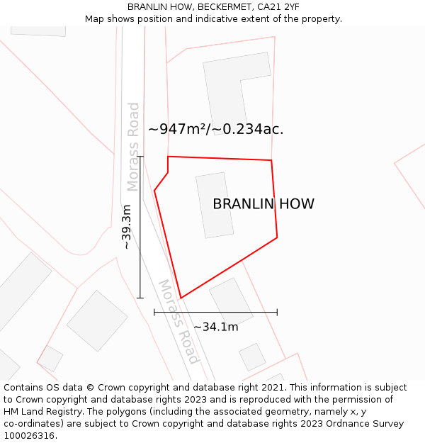 BRANLIN HOW, BECKERMET, CA21 2YF: Plot and title map