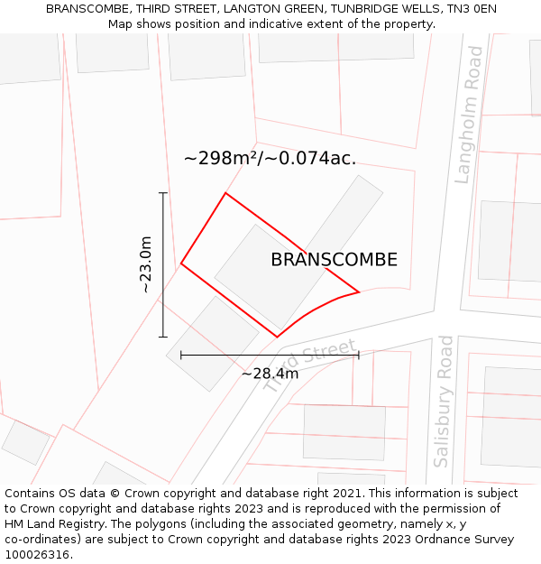 BRANSCOMBE, THIRD STREET, LANGTON GREEN, TUNBRIDGE WELLS, TN3 0EN: Plot and title map