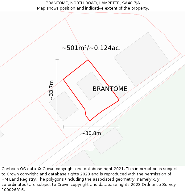 BRANTOME, NORTH ROAD, LAMPETER, SA48 7JA: Plot and title map