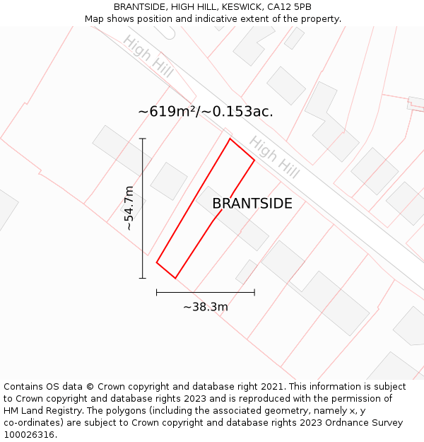 BRANTSIDE, HIGH HILL, KESWICK, CA12 5PB: Plot and title map