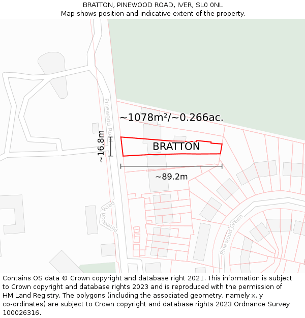 BRATTON, PINEWOOD ROAD, IVER, SL0 0NL: Plot and title map