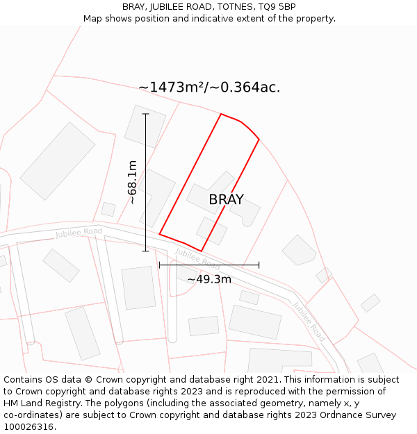 BRAY, JUBILEE ROAD, TOTNES, TQ9 5BP: Plot and title map