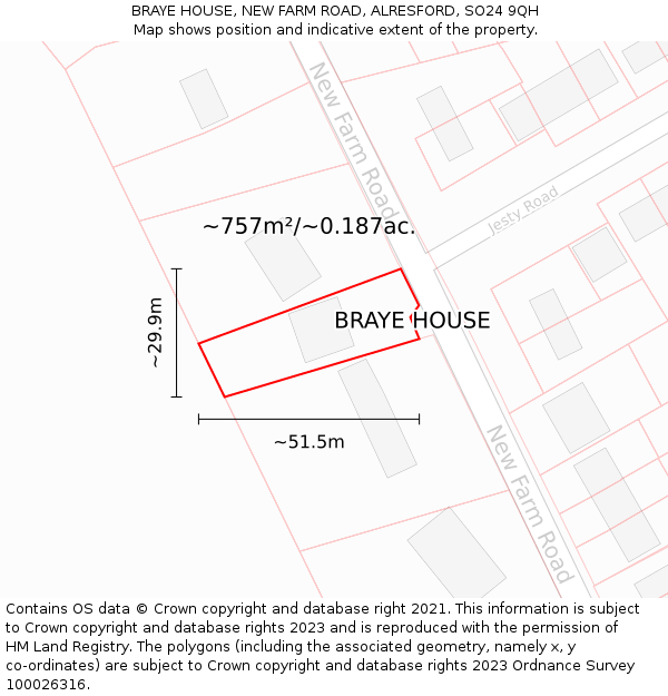 BRAYE HOUSE, NEW FARM ROAD, ALRESFORD, SO24 9QH: Plot and title map