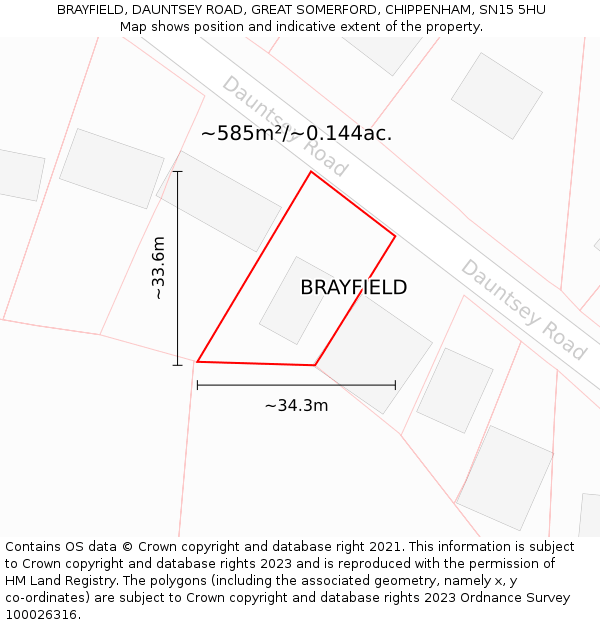 BRAYFIELD, DAUNTSEY ROAD, GREAT SOMERFORD, CHIPPENHAM, SN15 5HU: Plot and title map