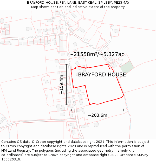 BRAYFORD HOUSE, FEN LANE, EAST KEAL, SPILSBY, PE23 4AY: Plot and title map