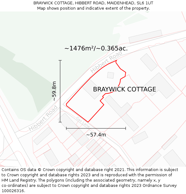 BRAYWICK COTTAGE, HIBBERT ROAD, MAIDENHEAD, SL6 1UT: Plot and title map