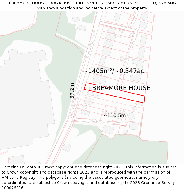 BREAMORE HOUSE, DOG KENNEL HILL, KIVETON PARK STATION, SHEFFIELD, S26 6NG: Plot and title map