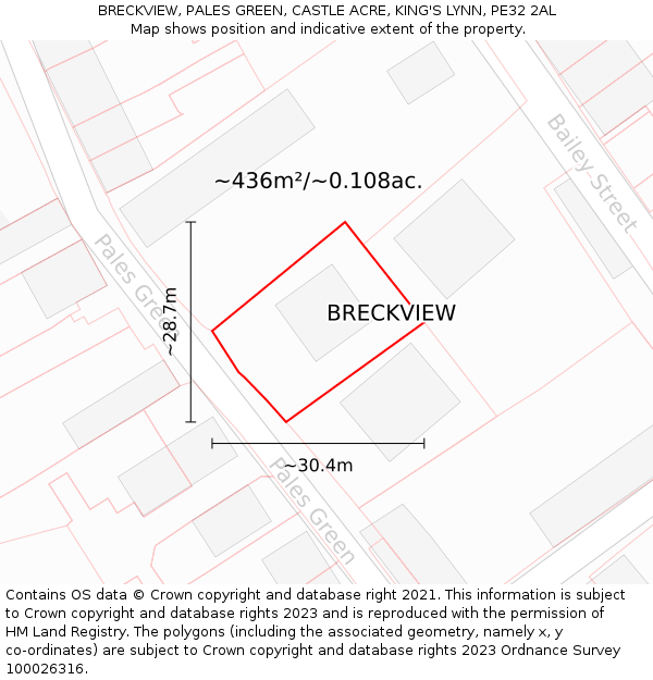 BRECKVIEW, PALES GREEN, CASTLE ACRE, KING'S LYNN, PE32 2AL: Plot and title map