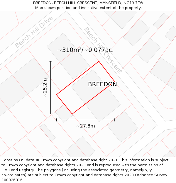 BREEDON, BEECH HILL CRESCENT, MANSFIELD, NG19 7EW: Plot and title map