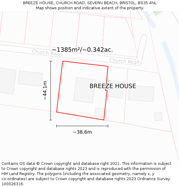 BREEZE HOUSE, CHURCH ROAD, SEVERN BEACH, BRISTOL, BS35 4NL: Plot and title map