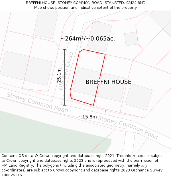 BREFFNI HOUSE, STONEY COMMON ROAD, STANSTED, CM24 8ND: Plot and title map