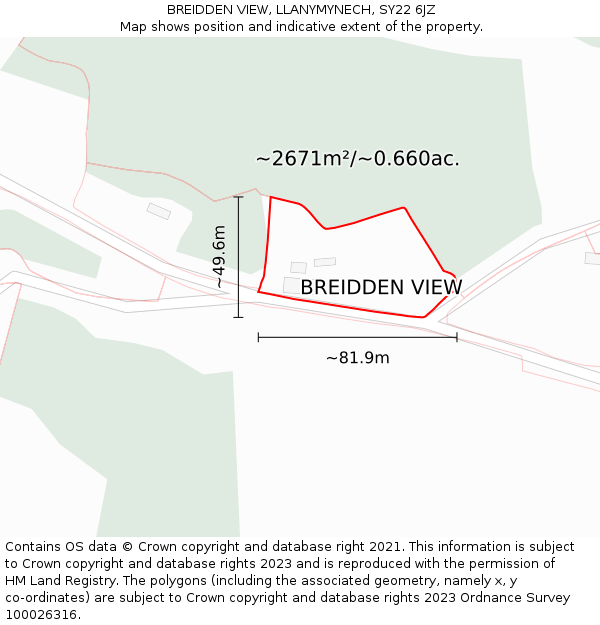 BREIDDEN VIEW, LLANYMYNECH, SY22 6JZ: Plot and title map