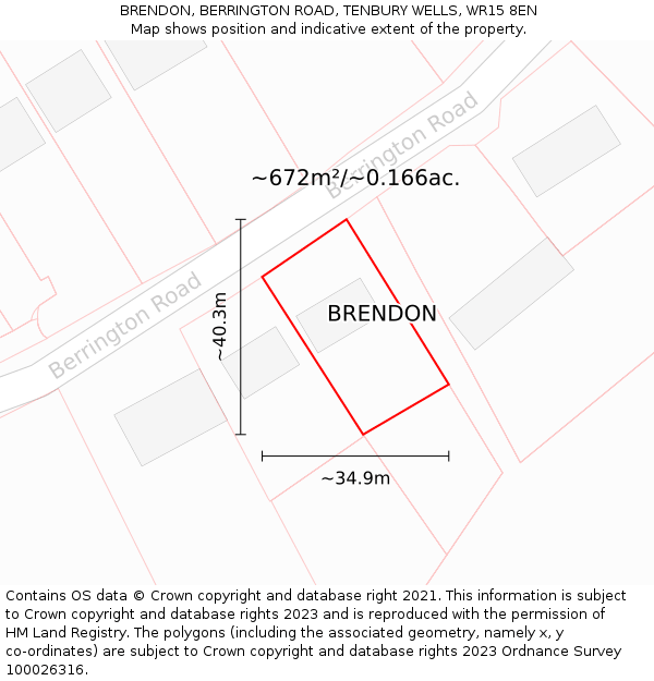 BRENDON, BERRINGTON ROAD, TENBURY WELLS, WR15 8EN: Plot and title map
