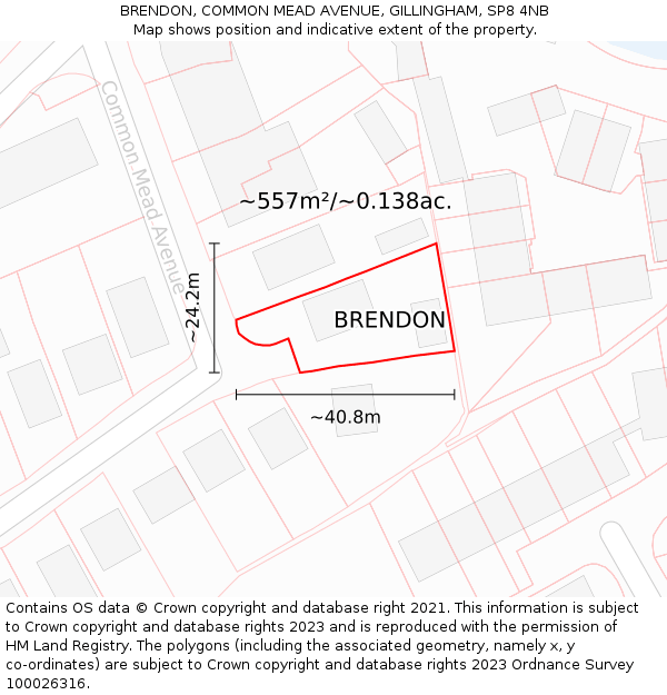 BRENDON, COMMON MEAD AVENUE, GILLINGHAM, SP8 4NB: Plot and title map
