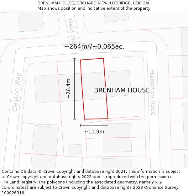 BRENHAM HOUSE, ORCHARD VIEW, UXBRIDGE, UB8 3AH: Plot and title map