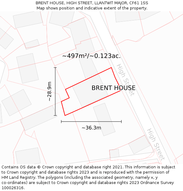 BRENT HOUSE, HIGH STREET, LLANTWIT MAJOR, CF61 1SS: Plot and title map