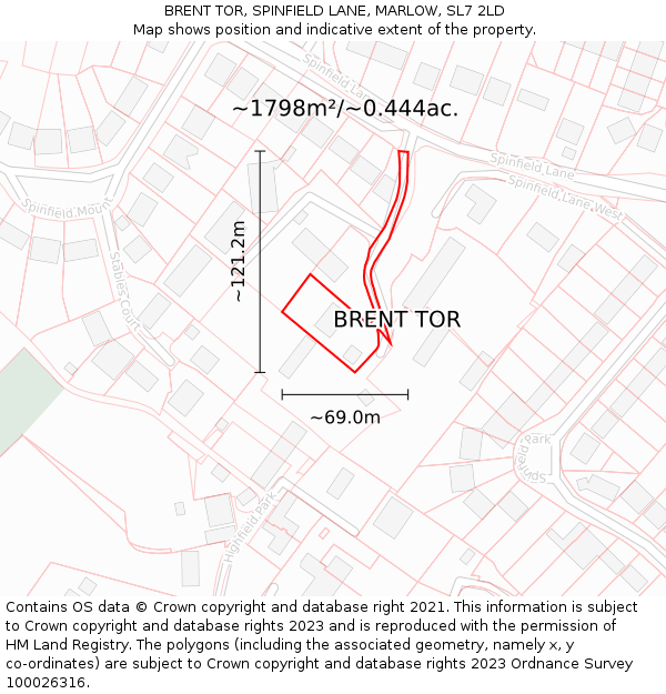 BRENT TOR, SPINFIELD LANE, MARLOW, SL7 2LD: Plot and title map